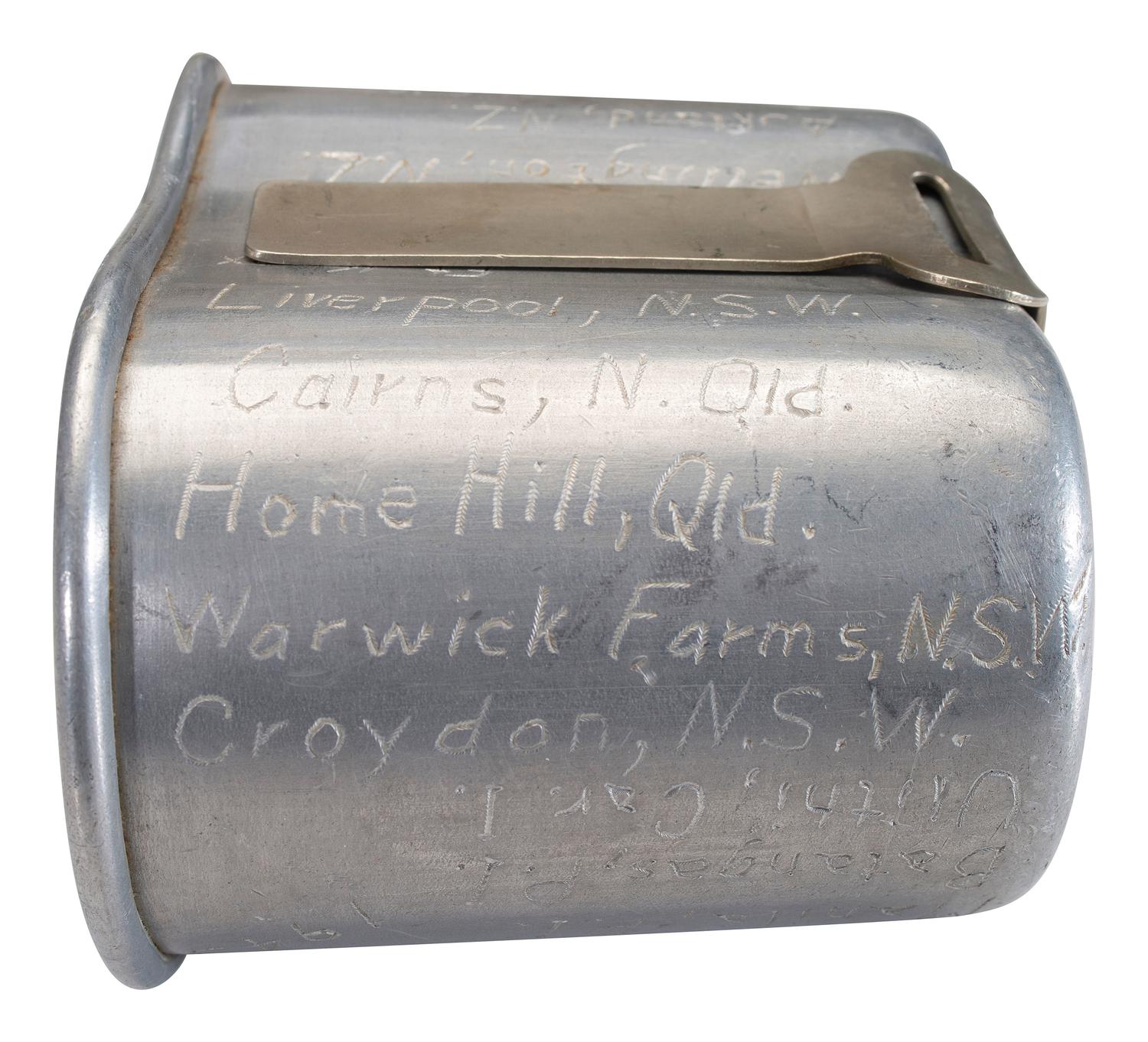 [MILITARIA]. World War II and Korean War-era canteens, canteen covers, and mess kits.