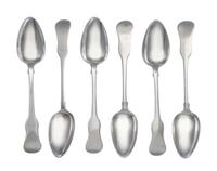 A Set of Six Irish George IV Silver Teaspoons, William Cummins, Dublin, 1822, each having a rat tail bowl and a fiddle form handle.