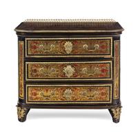 A Louis XIV Gilt Bronze Mounted Tortoise Shell and Brass Marquetry Commode in the Manner of André-Charles Boulle