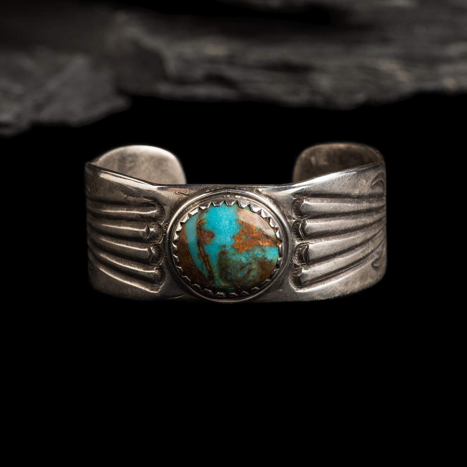 Navajo Ingot and Turquoise Cuff Bracelet