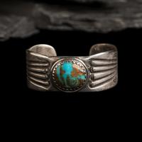 Navajo Ingot and Turquoise Cuff Bracelet