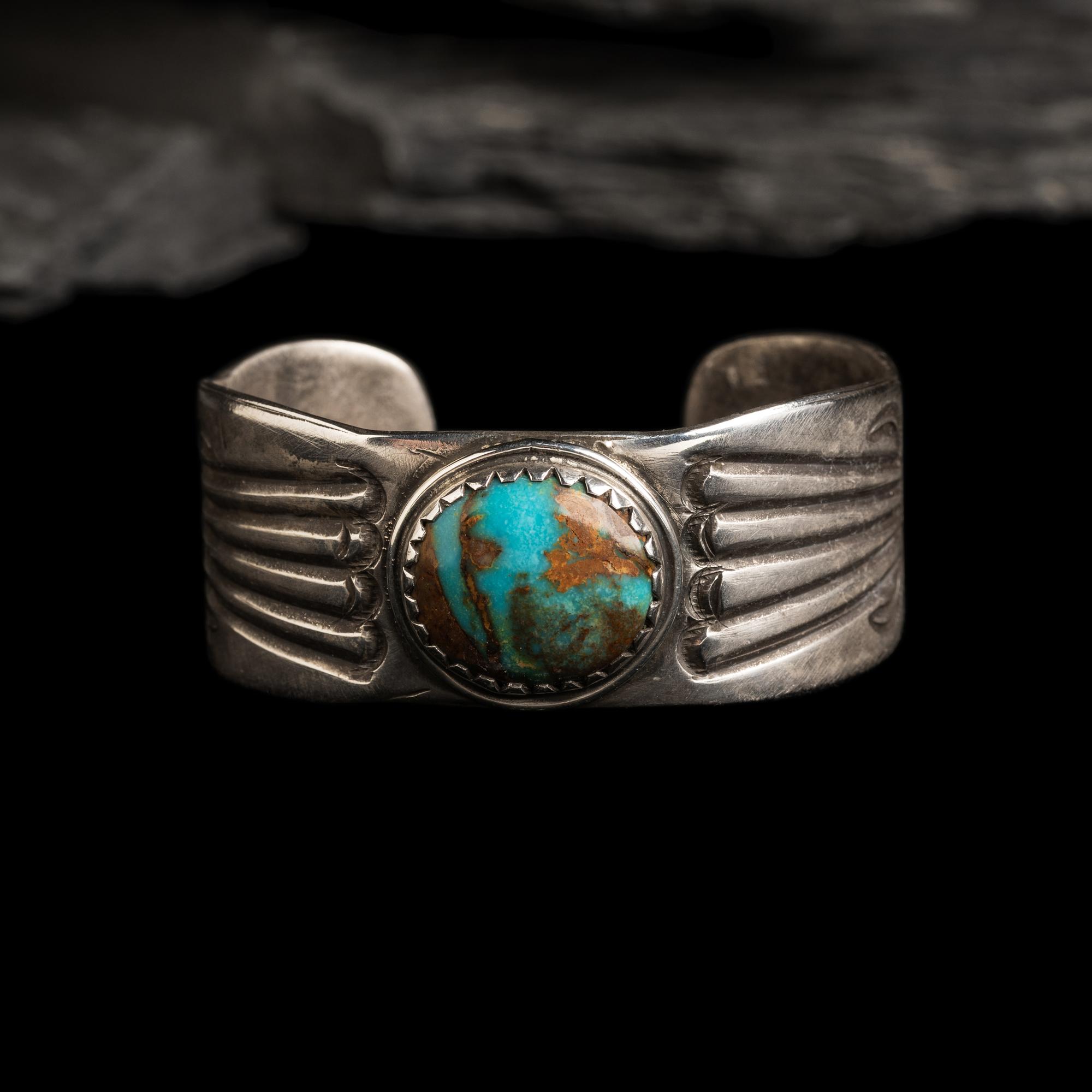 Navajo Ingot and Turquoise Cuff Bracelet