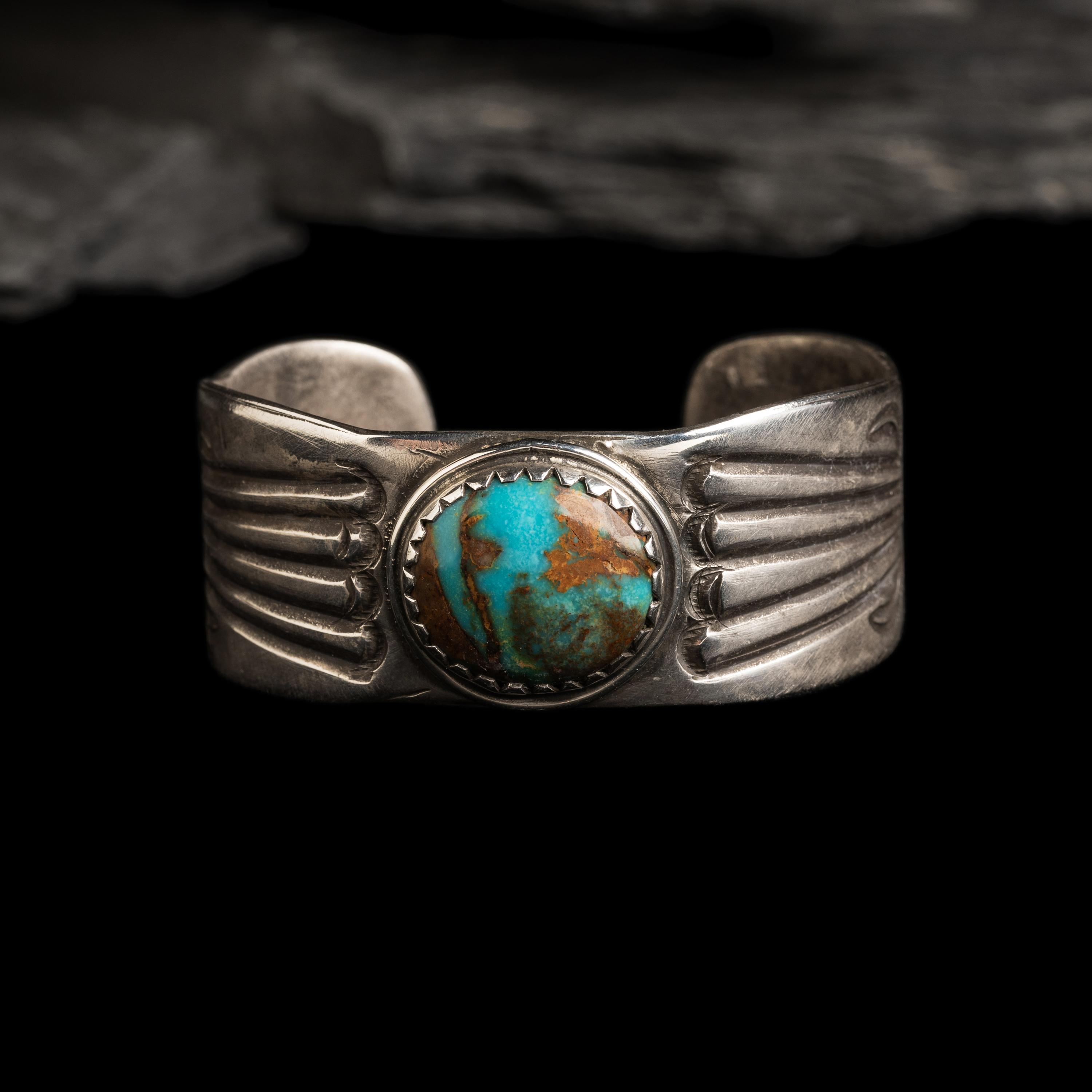 Navajo Ingot and Turquoise Cuff Bracelet