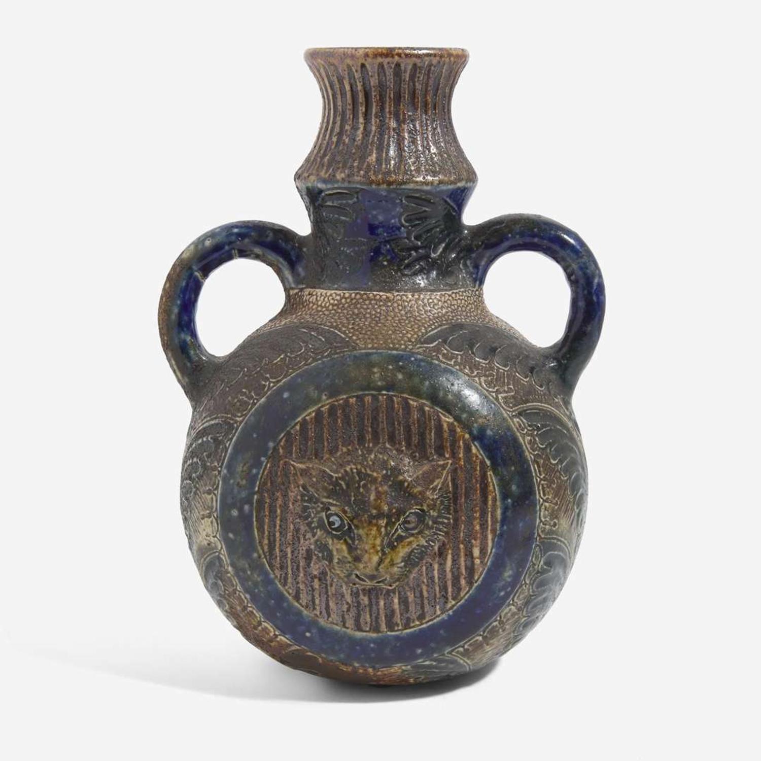 Robert Wallace Martin (British, 1843-1923) Twin-Handled Vase with Cats, Martin Brothers Pottery, UK, 1883