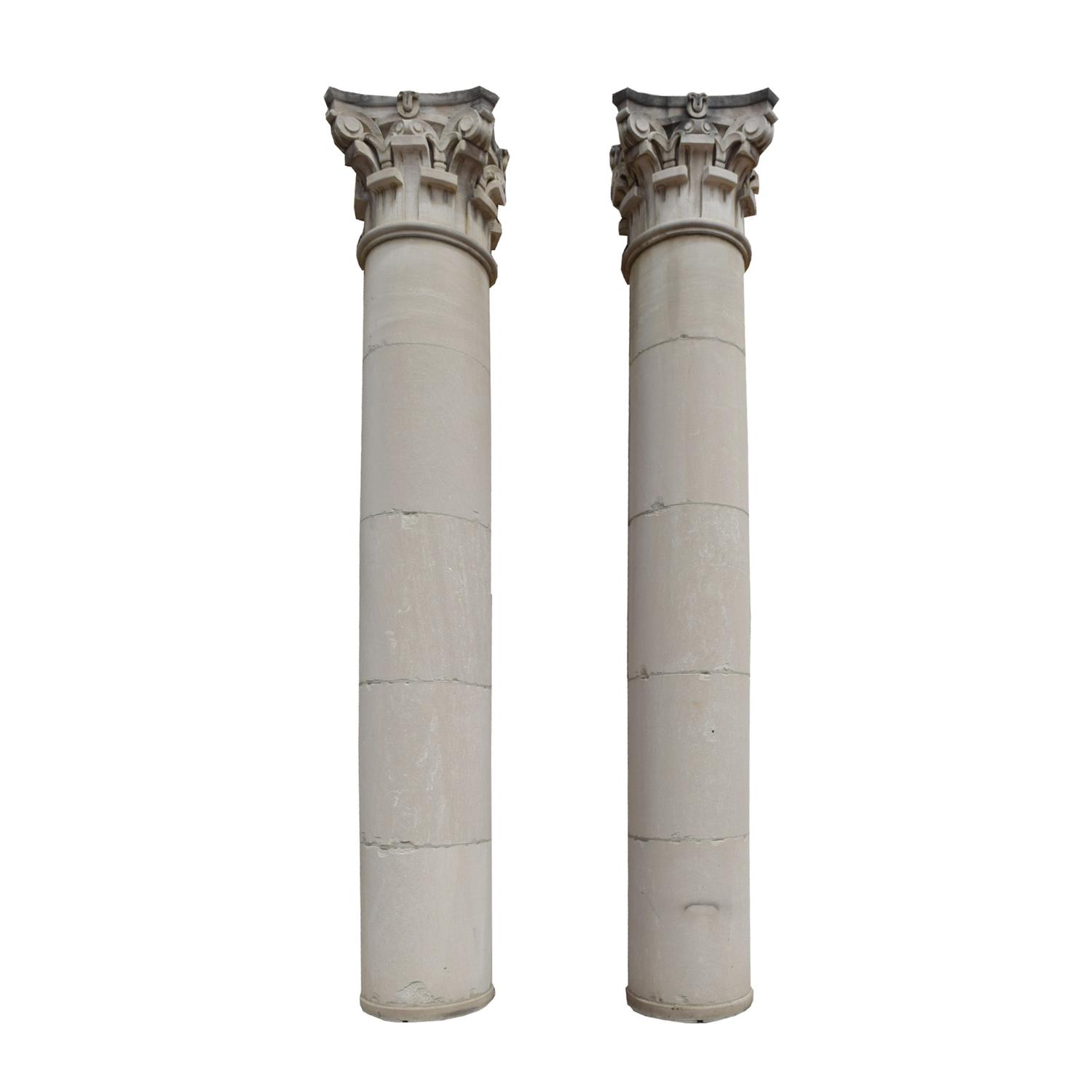 Six Monumental Limestone Columns from the Chicago Mercantile Exchange Building, designed by Chicago architect Alfred Alschuler 45.5" W — United States, Circa 1927