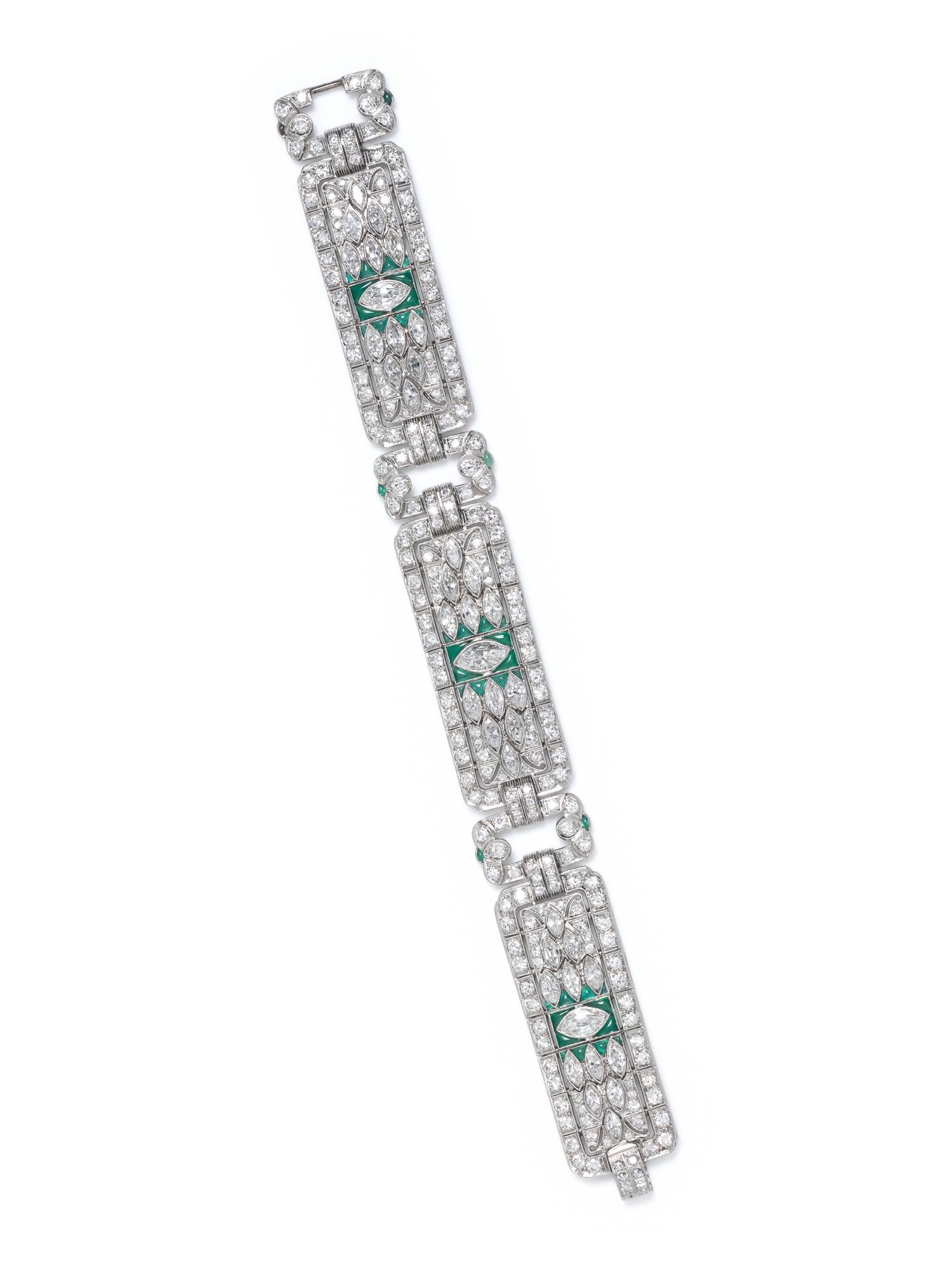 ART DECO, DIAMOND AND CHRYSOPRASE BRACELET