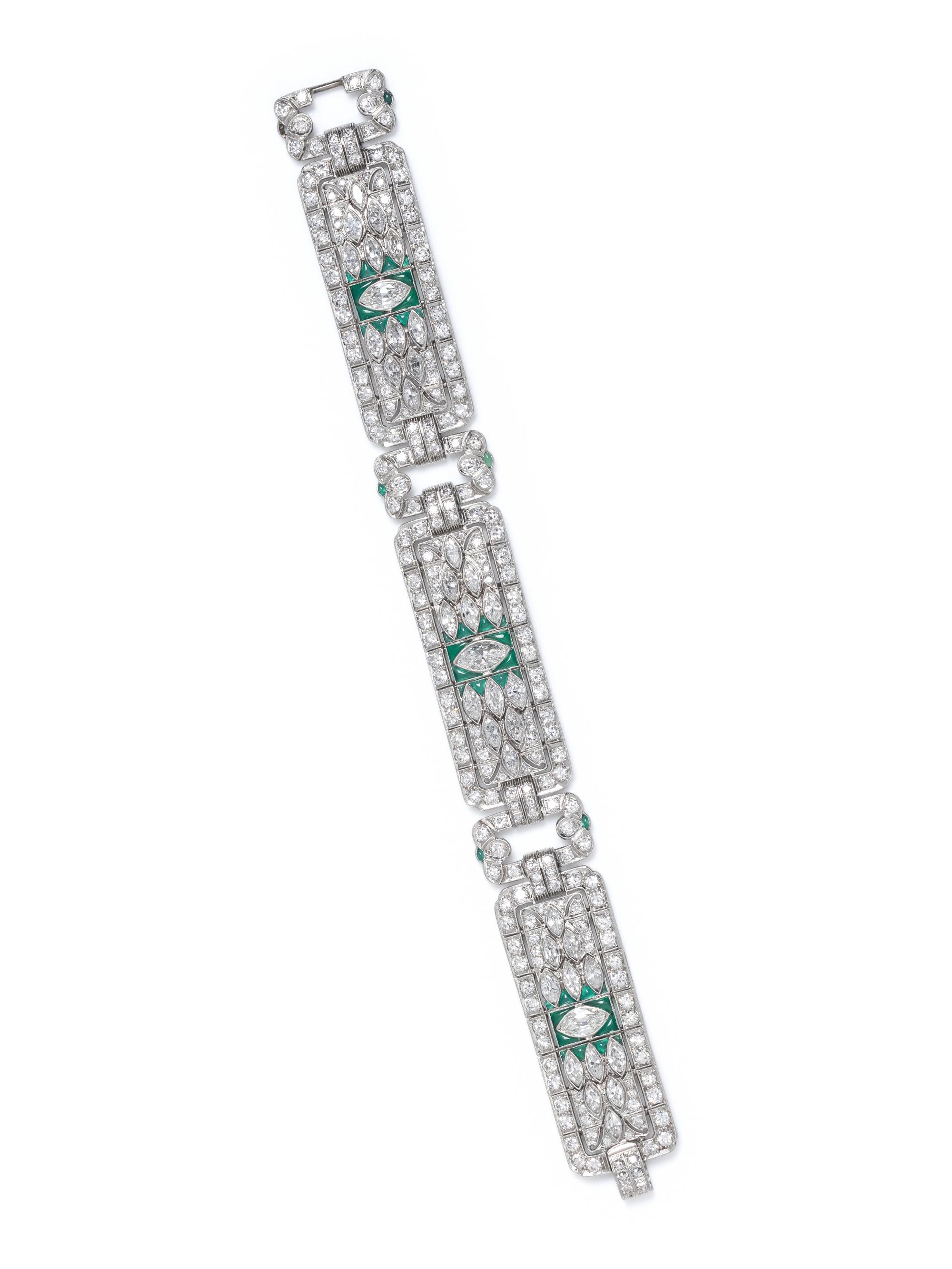 ART DECO, DIAMOND AND CHRYSOPRASE BRACELET