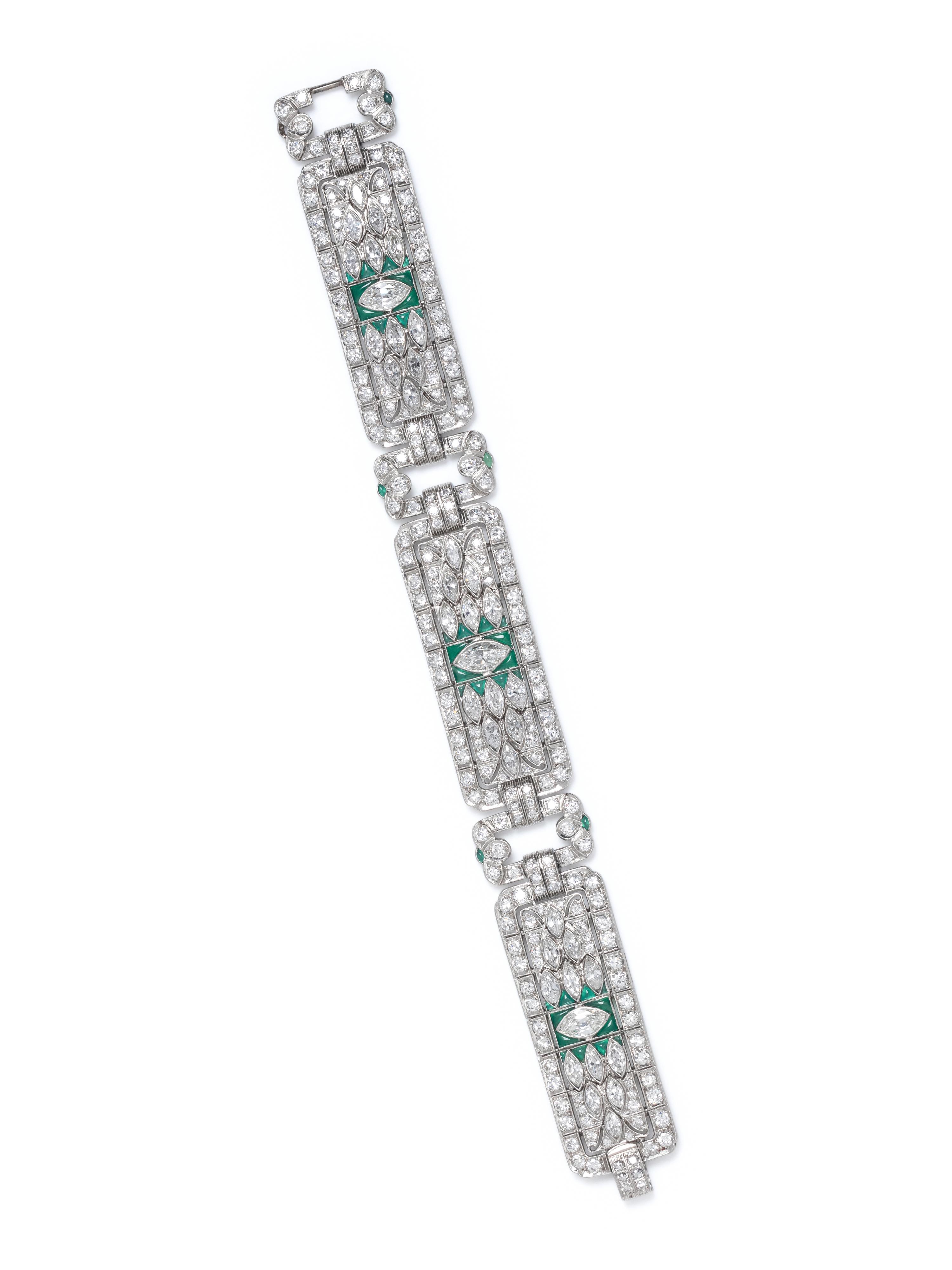 ART DECO, DIAMOND AND CHRYSOPRASE BRACELET