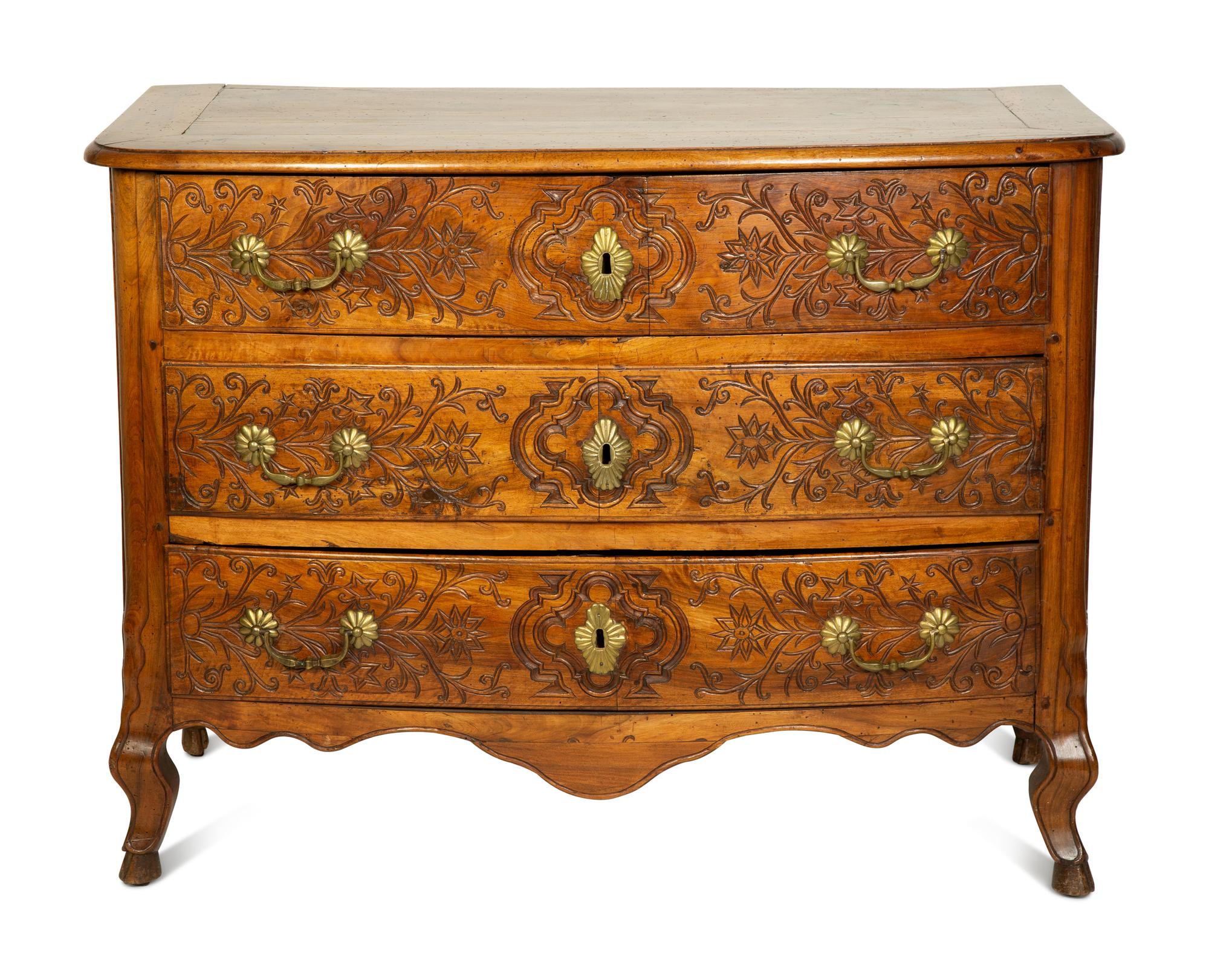A Régence Fruitwood Bow-Front Commode