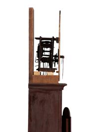 A Country Chippendale Red Painted Pine Wooden Works Tall Case Clock