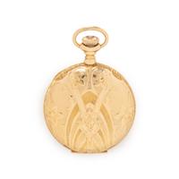 ART NOUVEAU, YELLOW GOLD POCKET WATCH AND FOB CHAIN