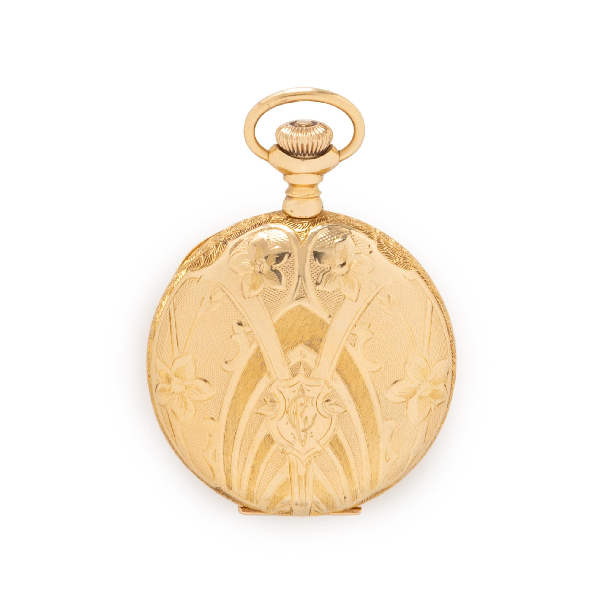 ART NOUVEAU, YELLOW GOLD POCKET WATCH AND FOB CHAIN