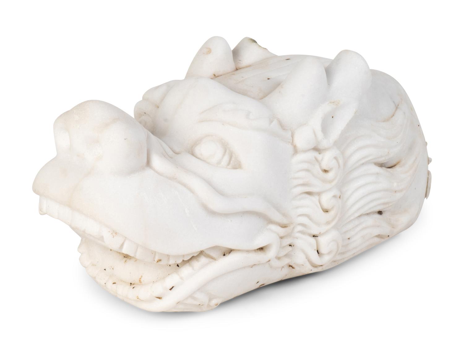 A Chinese Carved White Marble Fu Lion Head — 19TH/20TH CENTURY