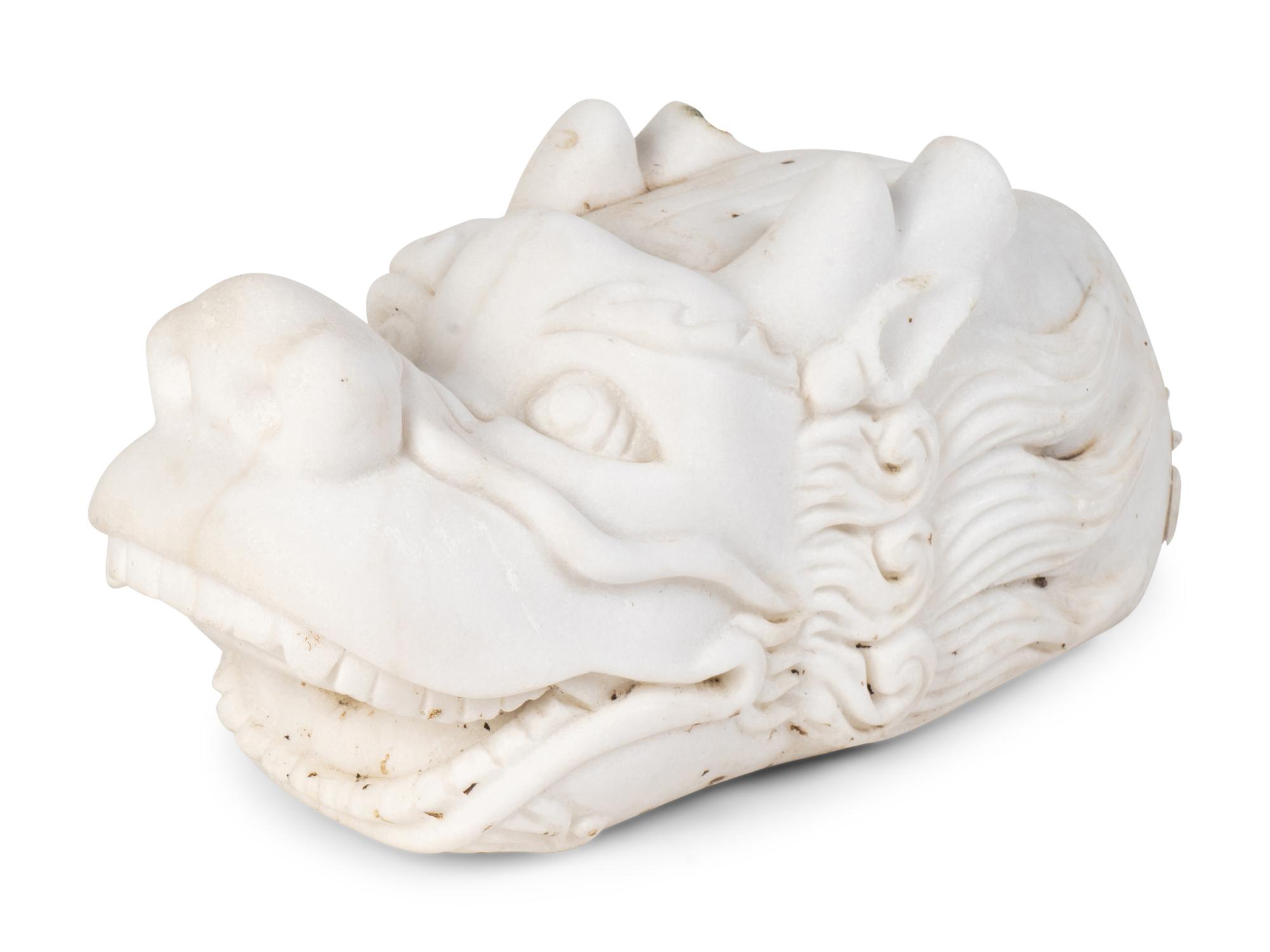 A Chinese Carved White Marble Fu Lion Head — 19TH/20TH CENTURY