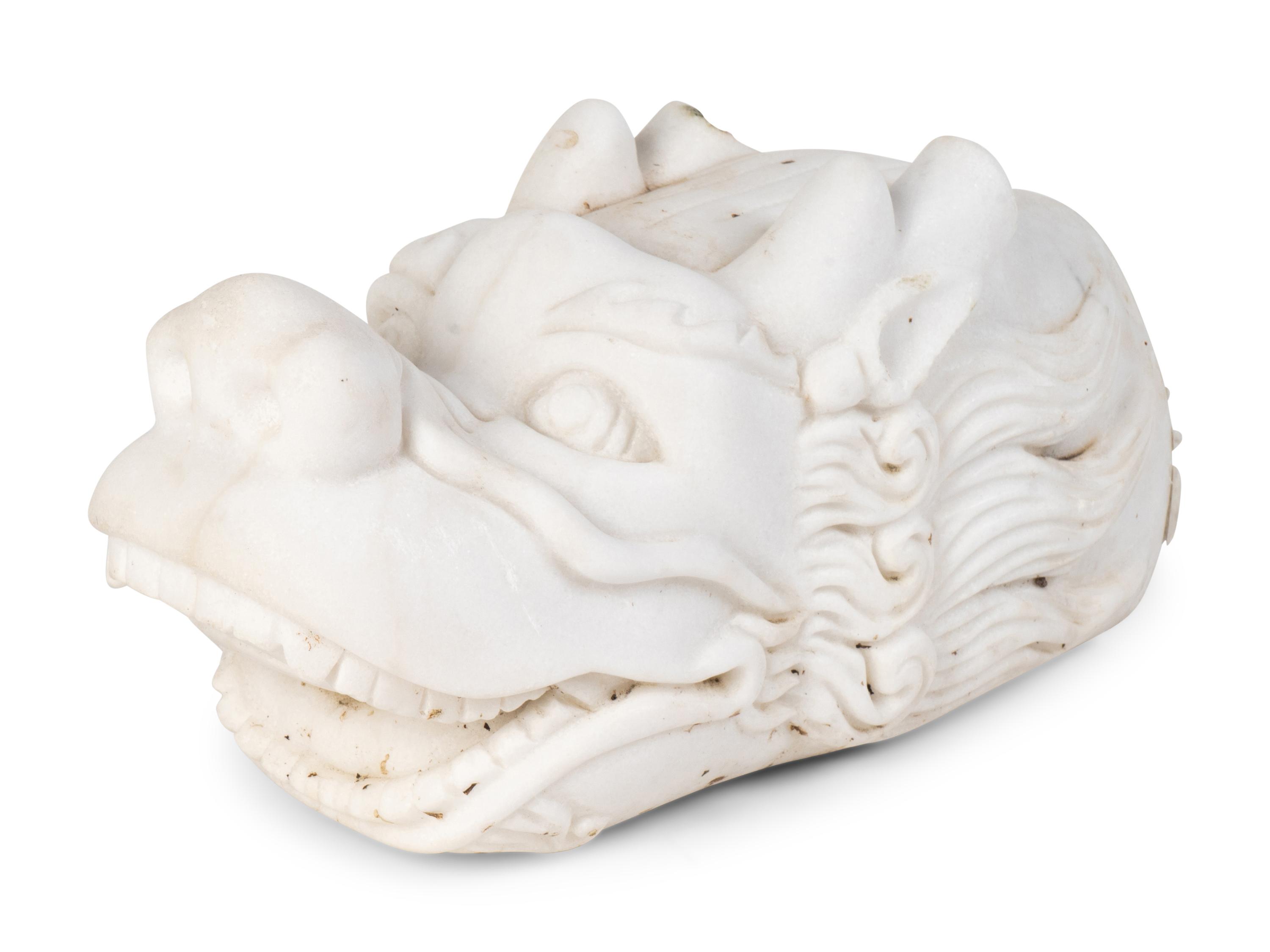 A Chinese Carved White Marble Fu Lion Head — 19TH/20TH CENTURY