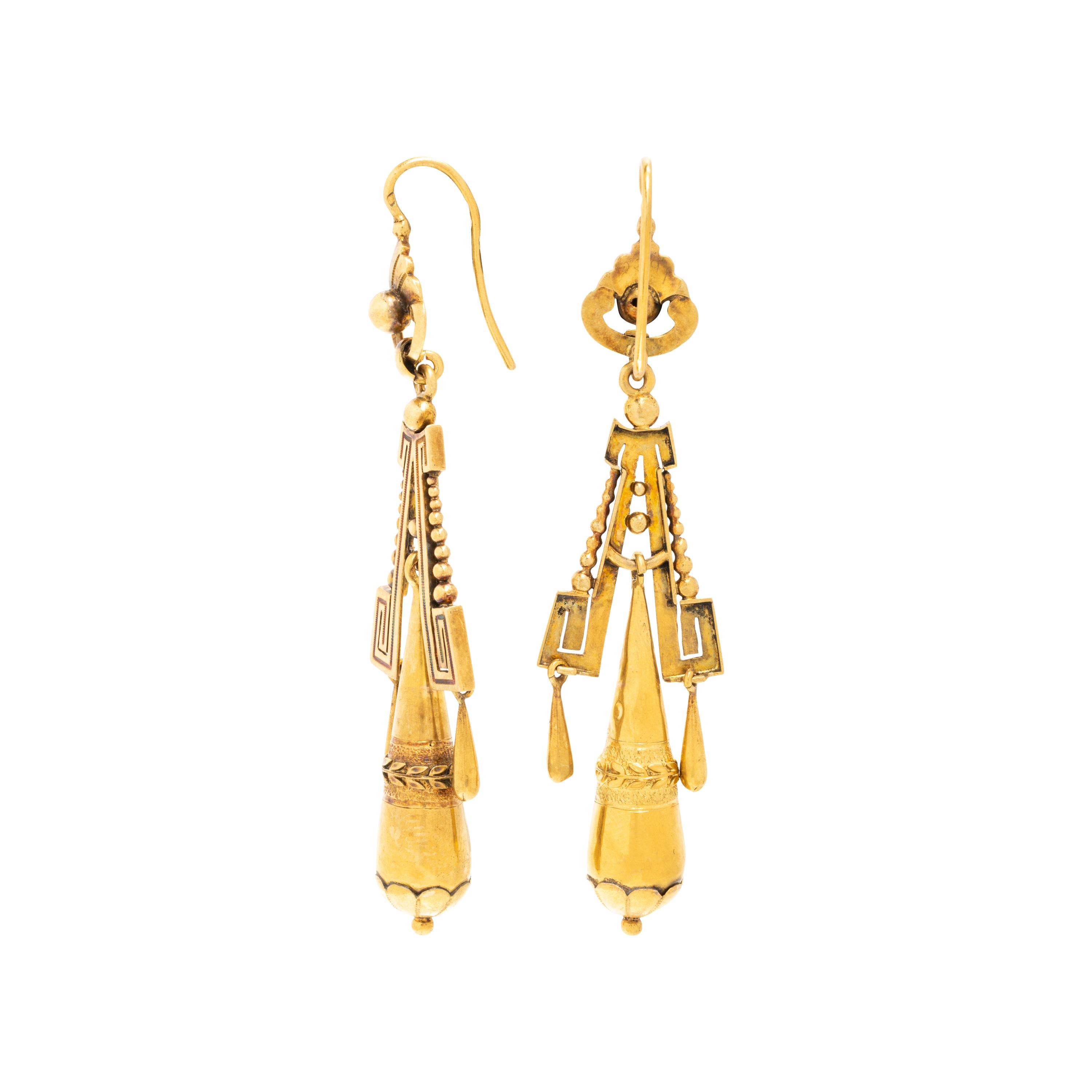 French, Yellow Gold Dangle Earrings