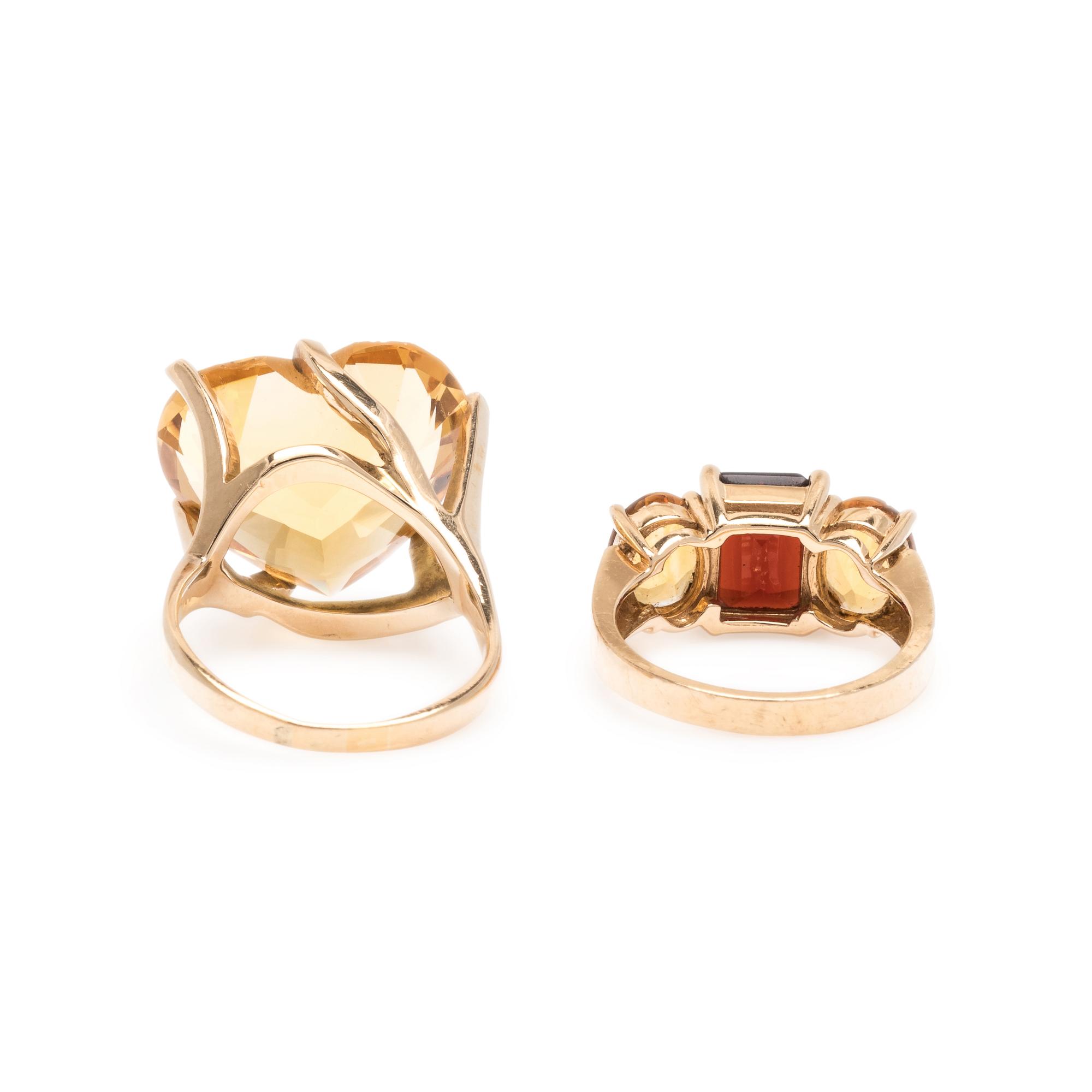 COLLECTION OF GOLD AND CITRINE RINGS