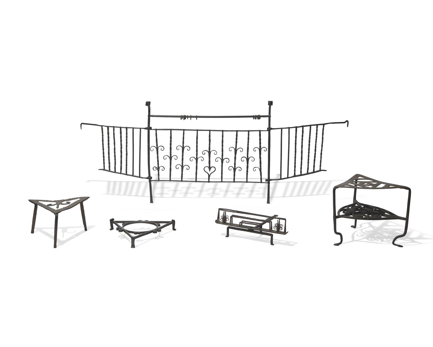 An Assorted Group of Five Wrought Iron Fireplace Accessories, American and English, 18th and Early 19th Century
