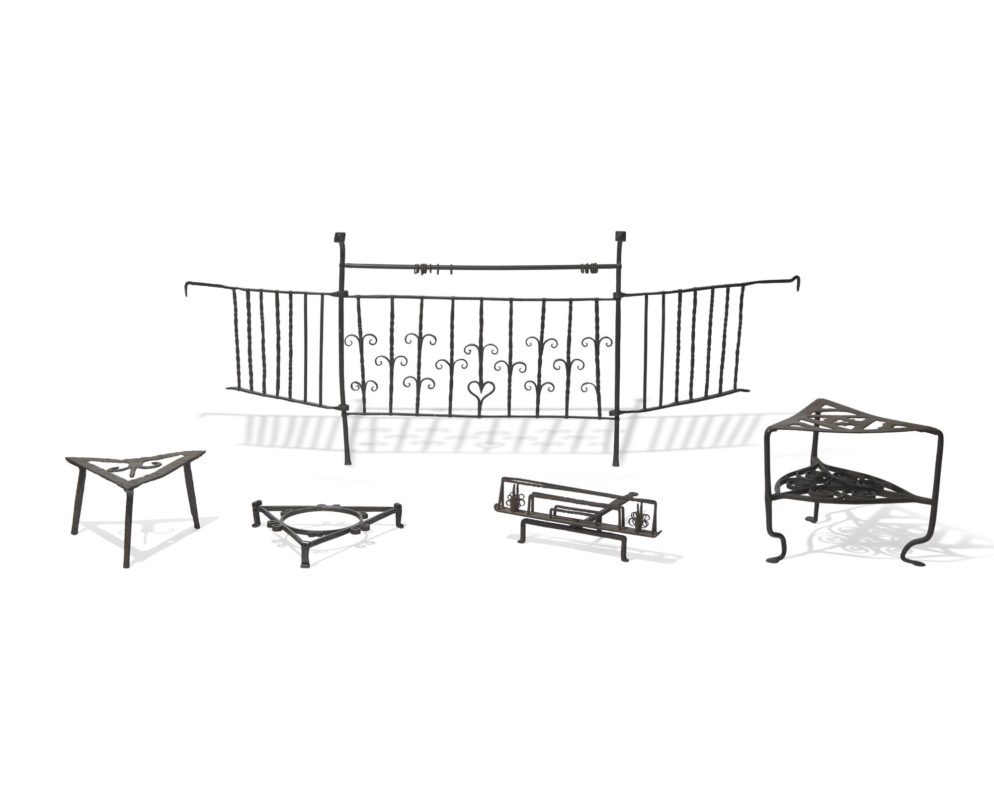 An Assorted Group of Five Wrought Iron Fireplace Accessories, American and English, 18th and Early 19th Century