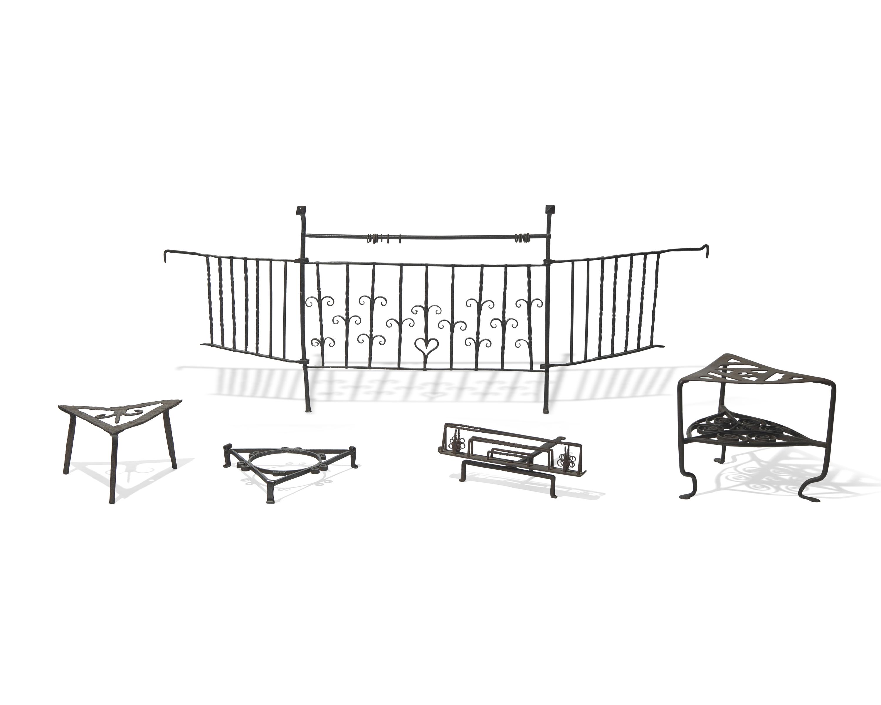 An Assorted Group of Five Wrought Iron Fireplace Accessories, American and English, 18th and Early 19th Century