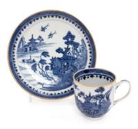 A Chinese Export Canton Blue and White Porcelain Cup and Saucer Diameter of saucer 5 inches. — 19TH CENTURY