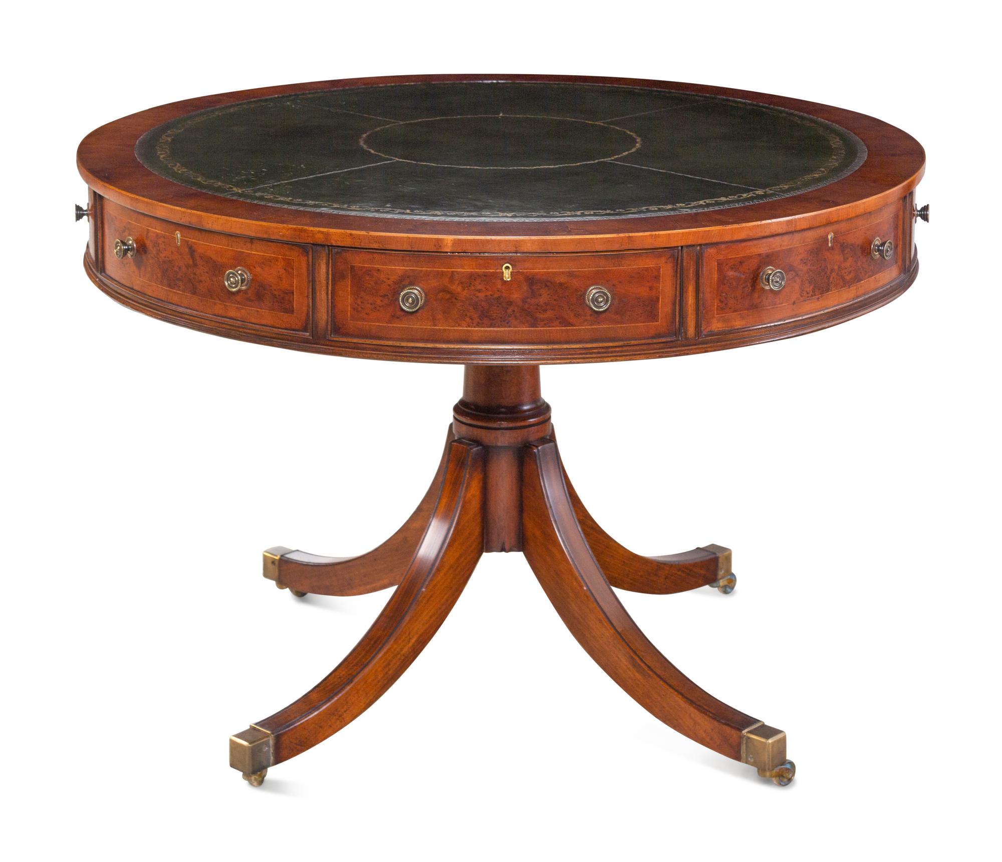 A Baker Yew Wood Drum Table