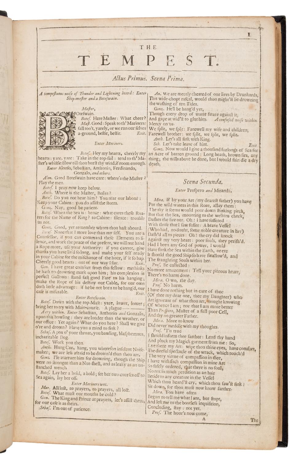 Shakespeare, William (1564-1616). Mr. William Shakespear's Comedies, Histories, and Tragedies. Published according to the true Original Copies. Unto which is added, SEVEN PLAYS, Never before Printed in Folio . London: Printed [by Robert Roberts, Robert Everingham, and John Macock] for H[enry]. Herringman, and are to be sold by Joseph Knight and Francis Saunders, at the Anchor in the Lower Walk of the New Exchange, 1685.