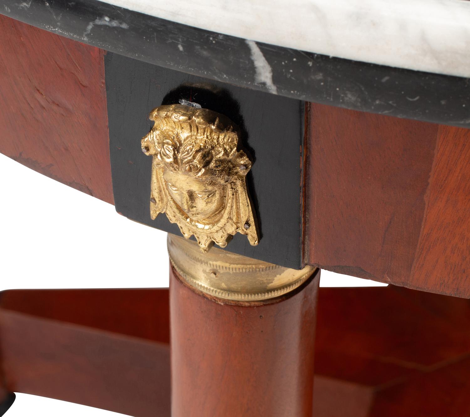 An Empire Style Gilt Bronze Mounted Mahogany and Specimen Marble Center Table