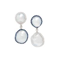 BAROQUE CULTURED PEARL, DIAMOND AND SAPPHIRE EARCLIPS