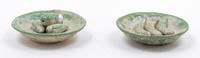 Two Green Glazed Pottery Offering Dishes Diameter 4 1/4 inches.