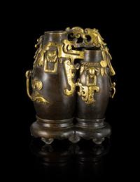 A Gilt Decorated Bronze Double Vase