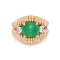 YELLOW GOLD, JADE AND DIAMOND RING