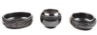 Three Pueblo Pottery Blackware Bowls Height of first 3 x diameter 4 inches