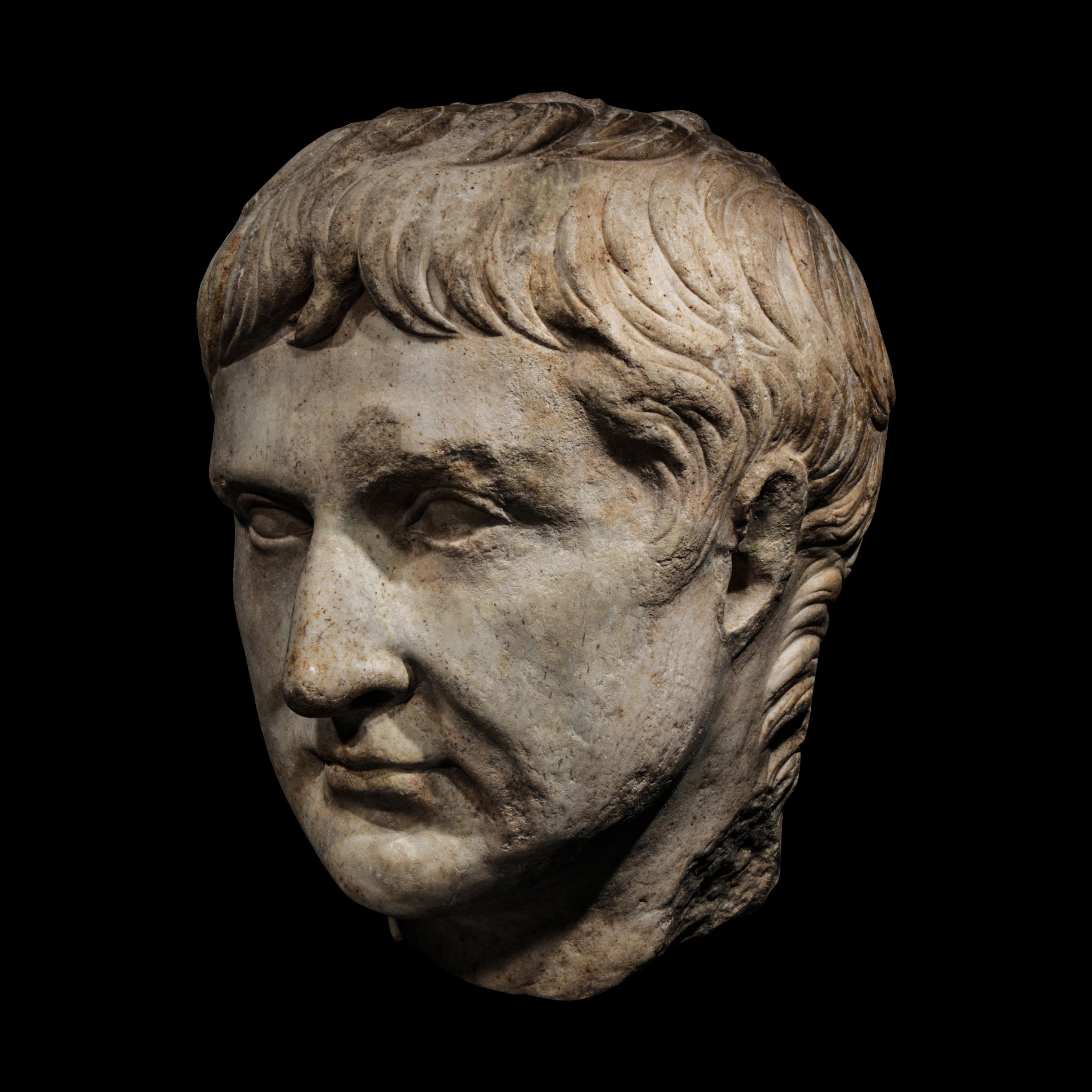 An Over Life-Size Roman Marble Portrait Head of a Julio-Claudian Emperor