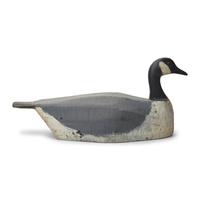 A Carved and Painted Wood and Canvas Canada Slat Goose Decoy