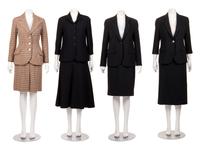 Four Designer Two-Piece Skirt Suits: One Adolfo, One Christian Dior, and Two Giorgio Armani