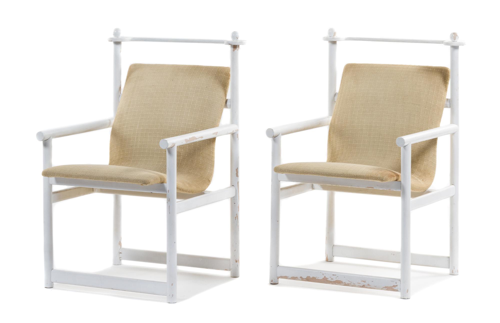 A Pair of Italian Arm Chairs Height 34 x width 21 1/2 x depth 20 inches. — CIRCA 1960