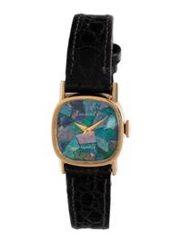 LONGINES, 14K YELLOW GOLD AND OPAL WATCH