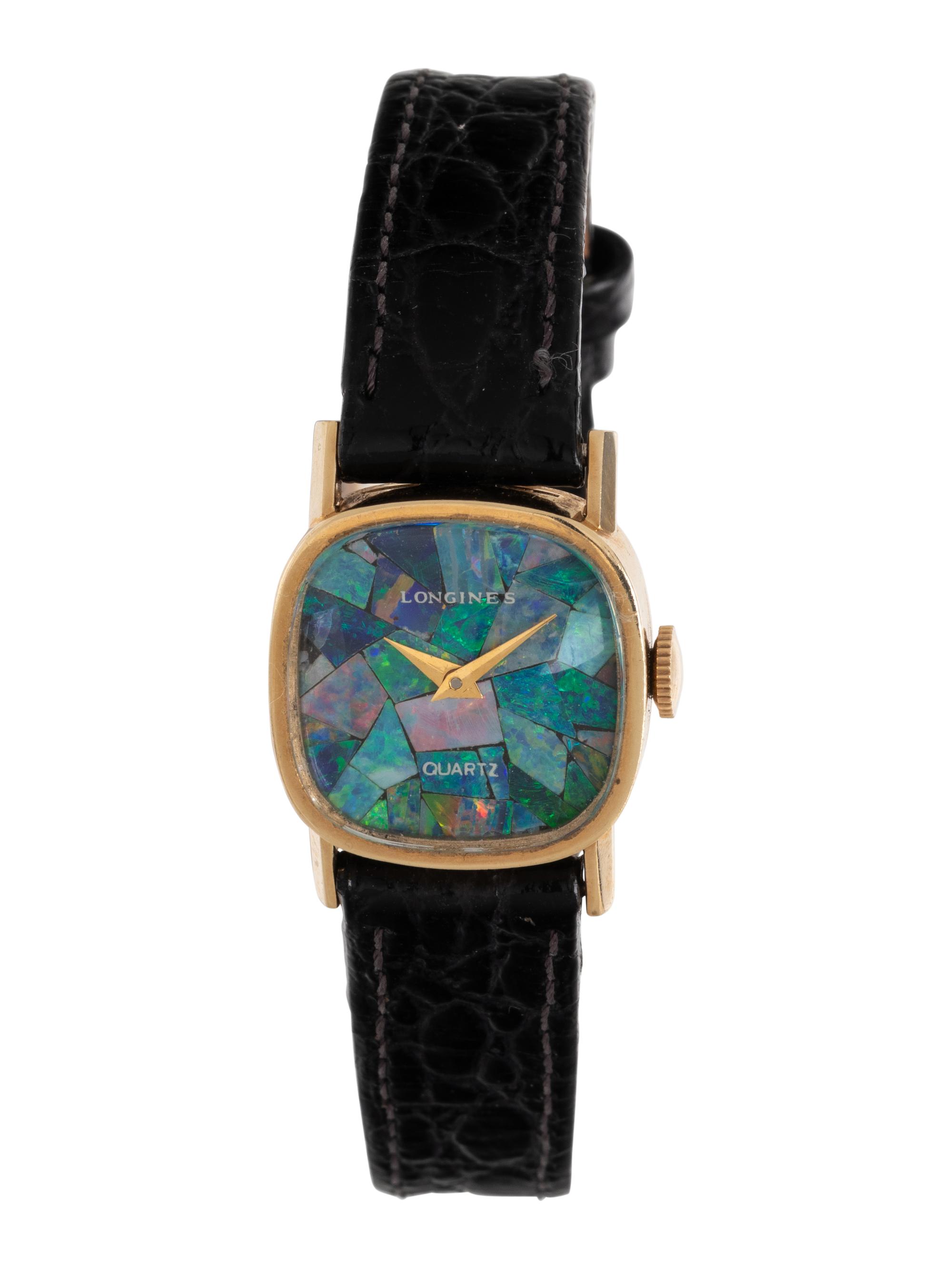 LONGINES, 14K YELLOW GOLD AND OPAL WATCH