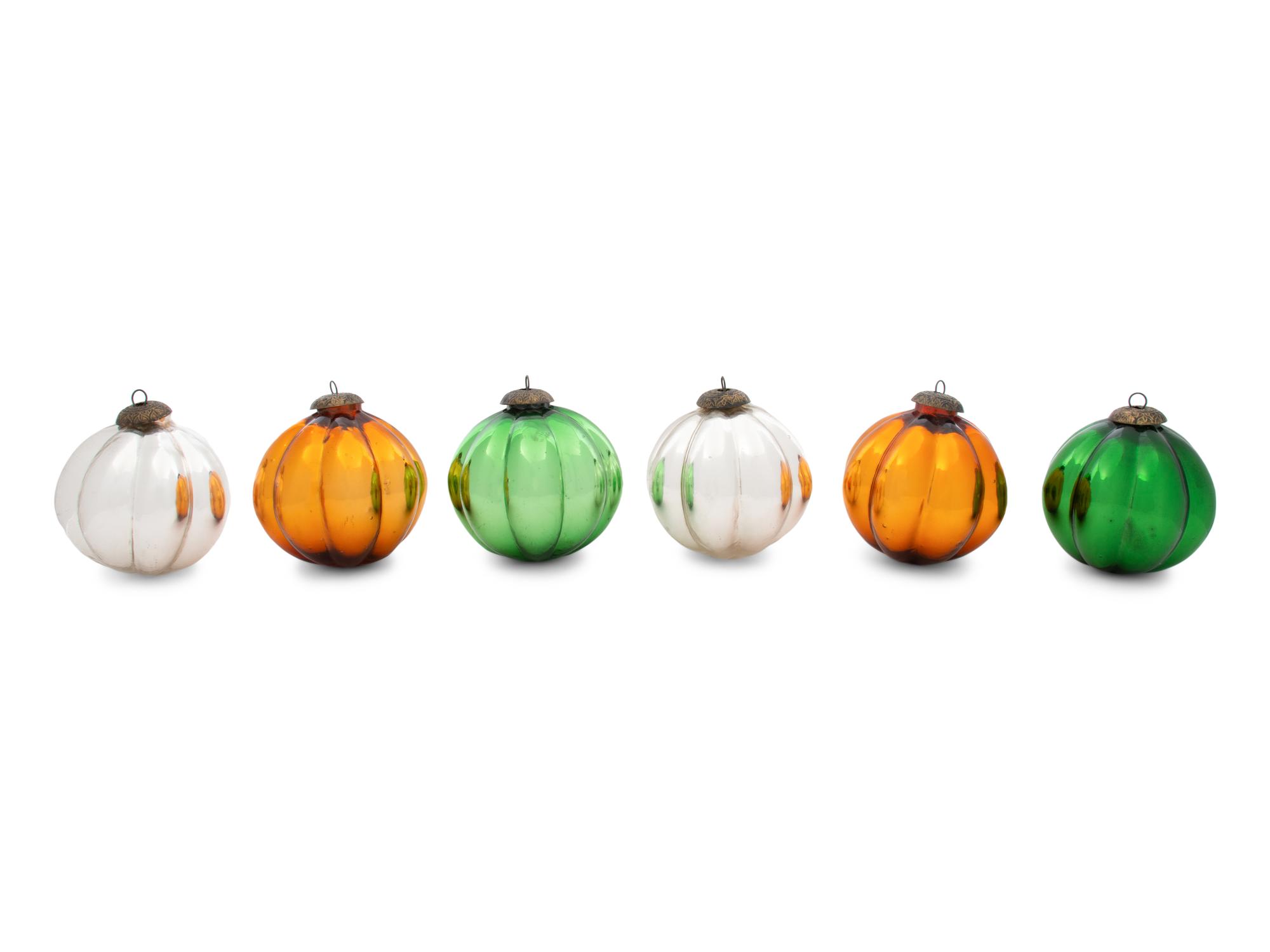 A Group of Six Kugel Ribbed Ornaments