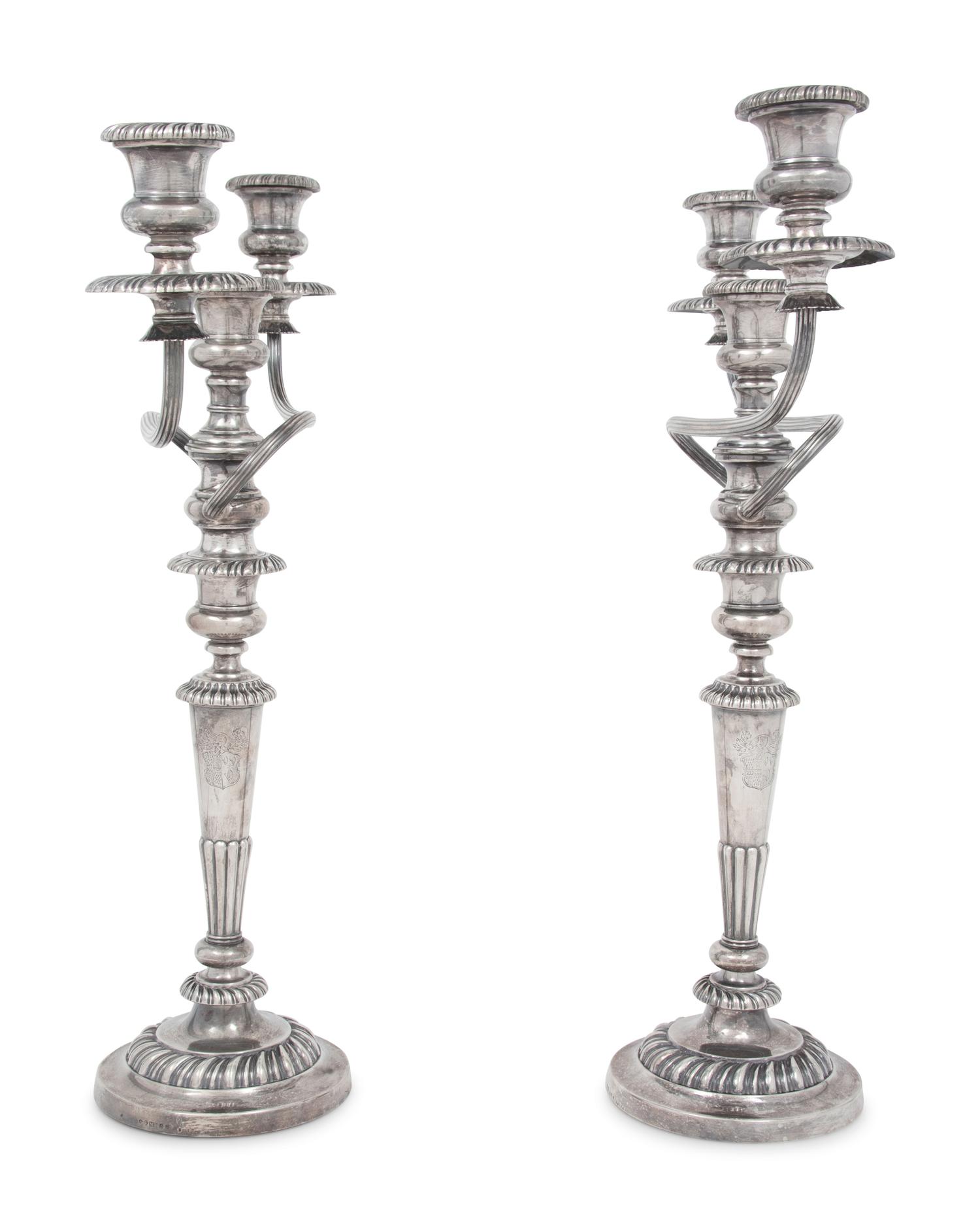 A Pair of English Silver Three-Light Candelabra