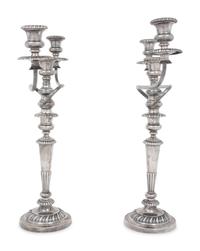 A Pair of English Silver Three-Light Candelabra