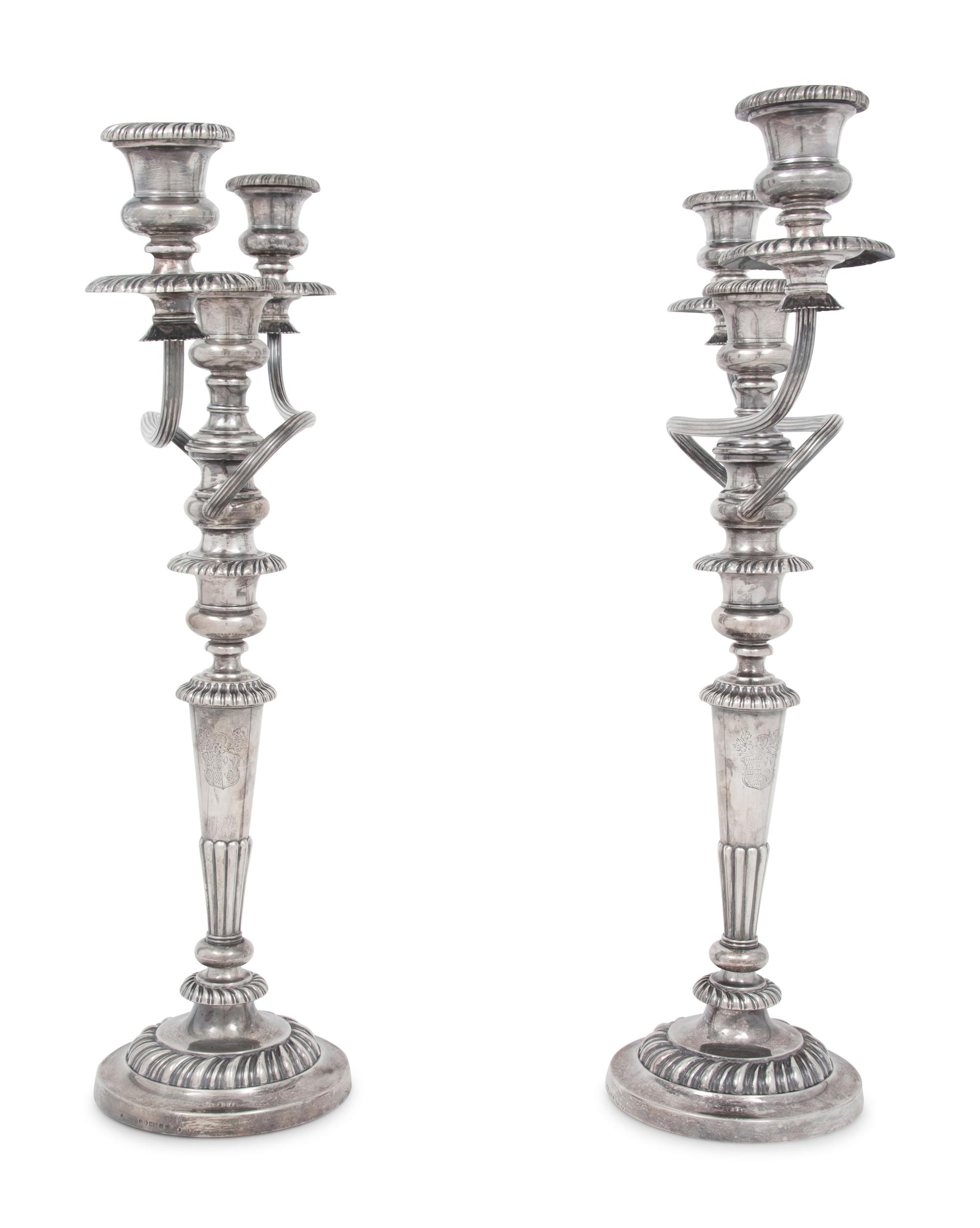 A Pair of English Silver Three-Light Candelabra