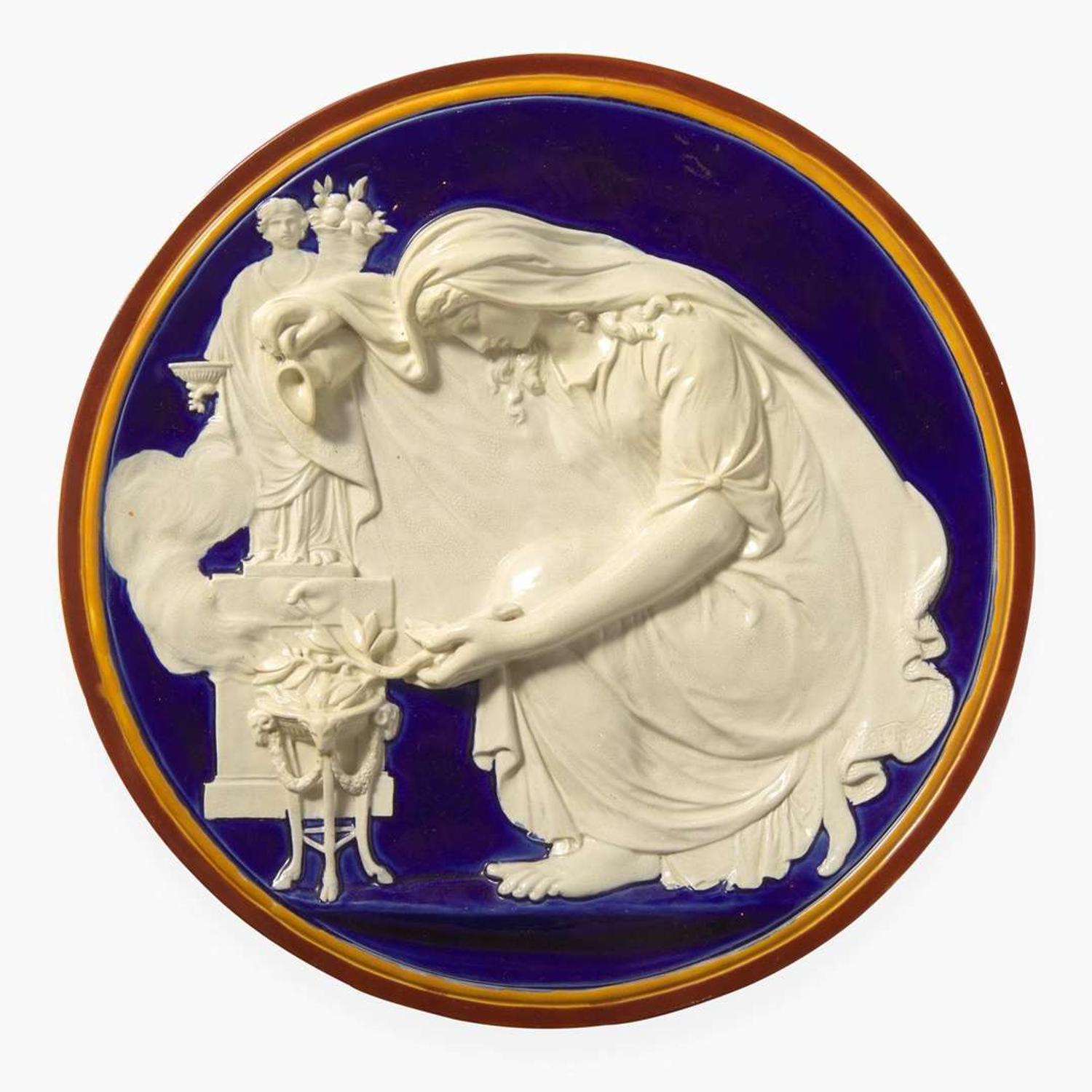 A Wedgwood Majolica "Sacrifice to Concordia" Plaque UK, 1860s