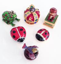 Six Jeweled and Enameled Miniature Boxes Height of largest 2 1/8 inches.