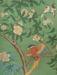 A Pair of Hand-Painted Chinoiserie Wallpaper Panels in Carved Gilt Wood Frames