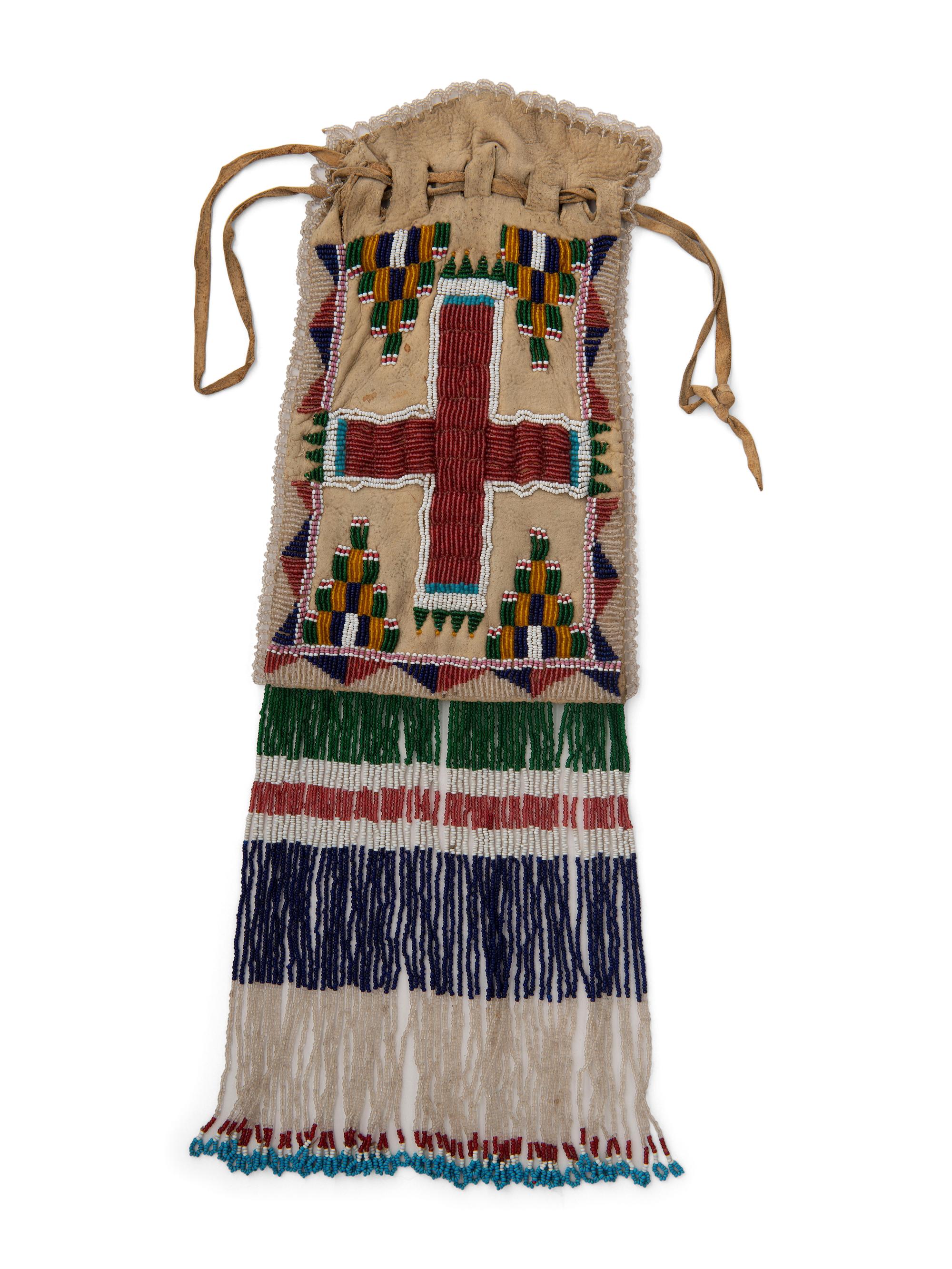 Apache Beaded Hide Drawstring Bag