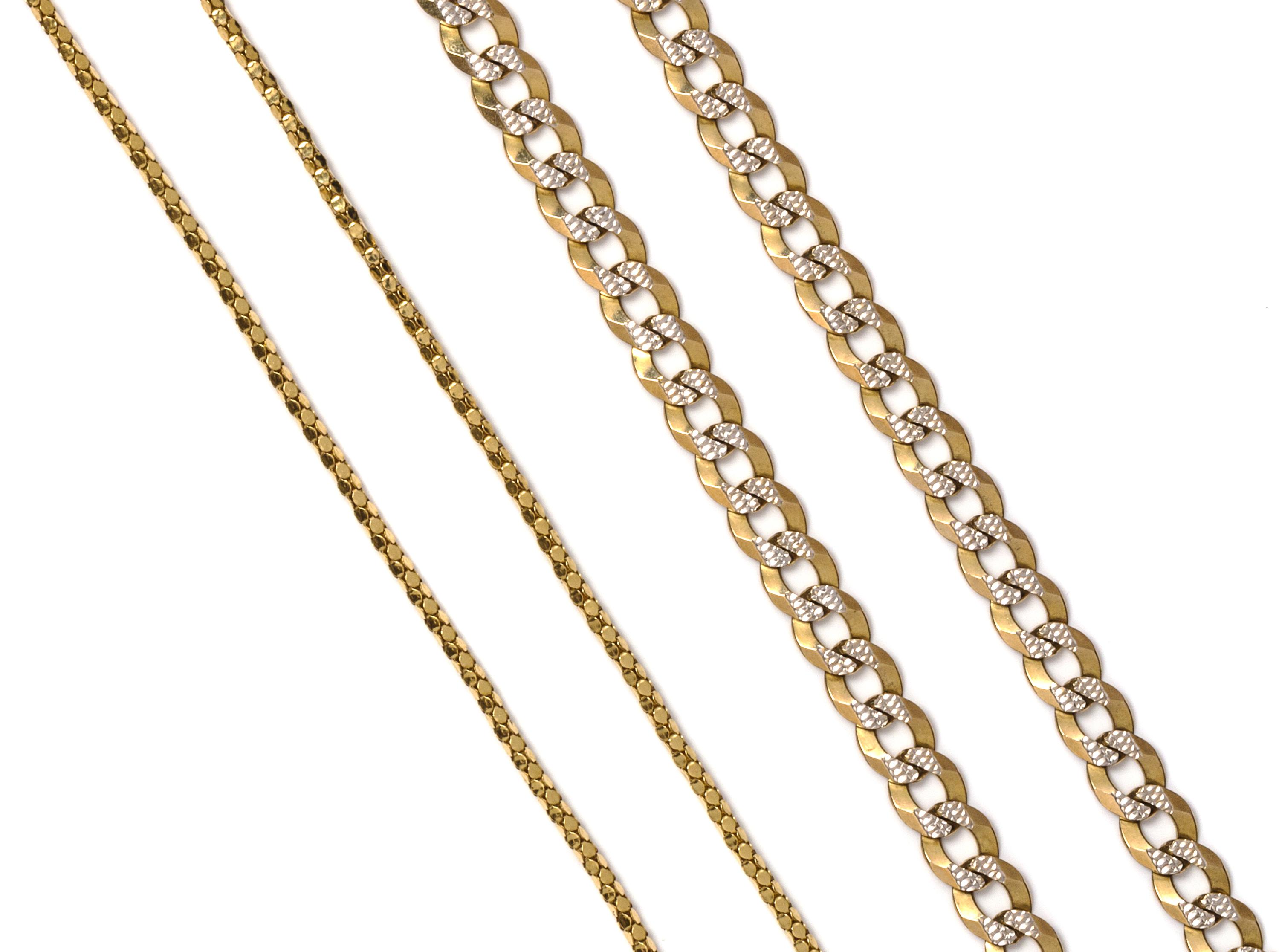 A Collection of 10 Karat Yellow Gold Chains, 31.90 dwts.