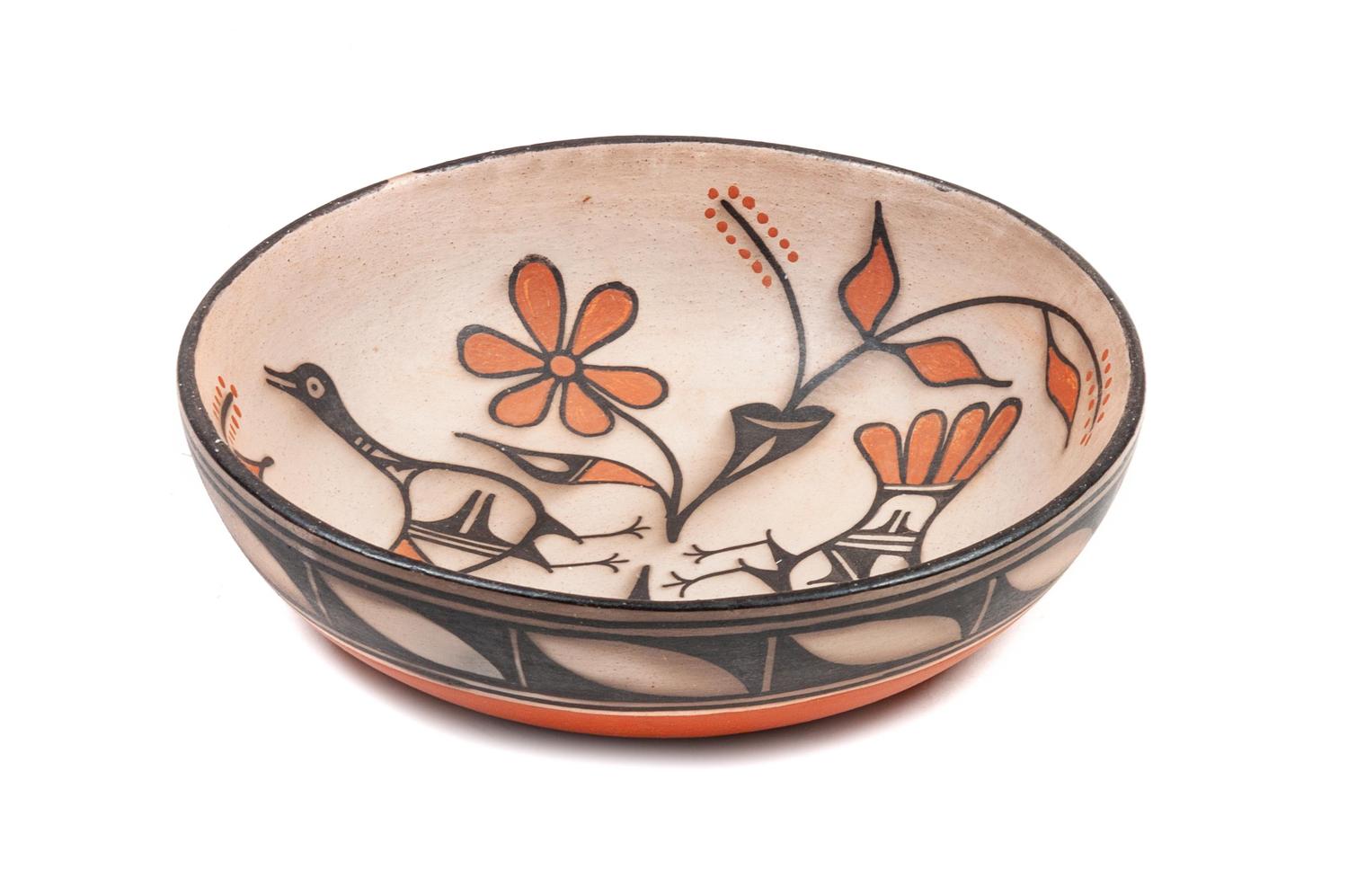 Polychrome Bowl with Birds and Flowers