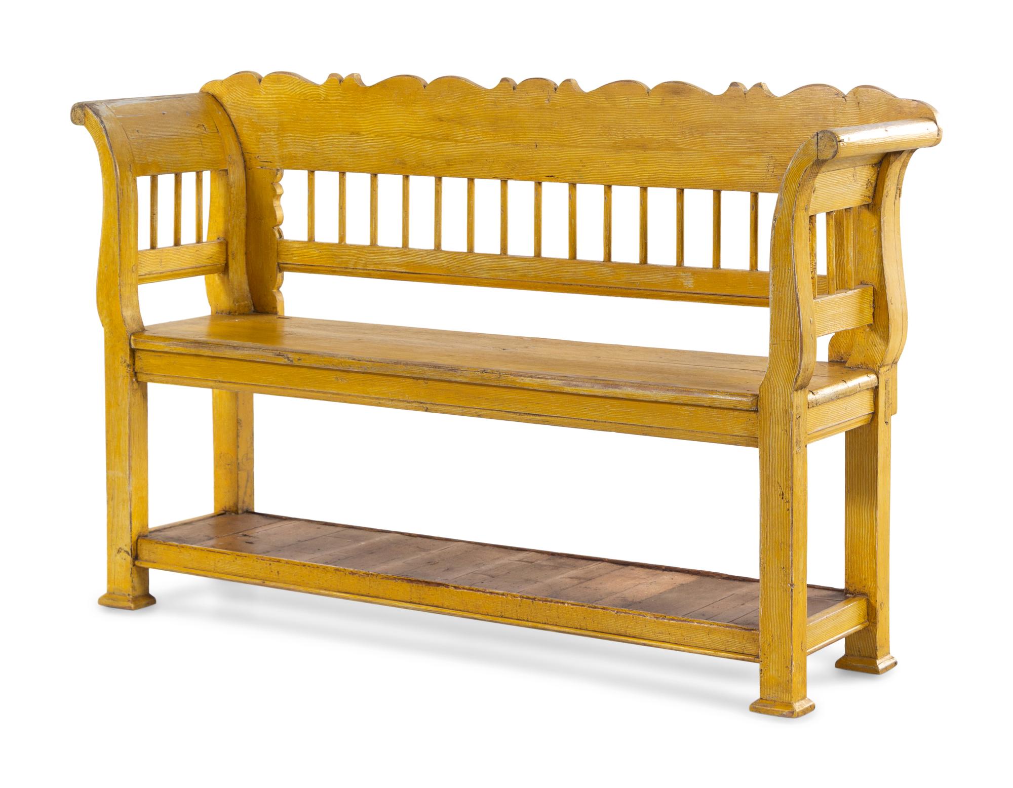 A Yellow-Painted Hall Bench